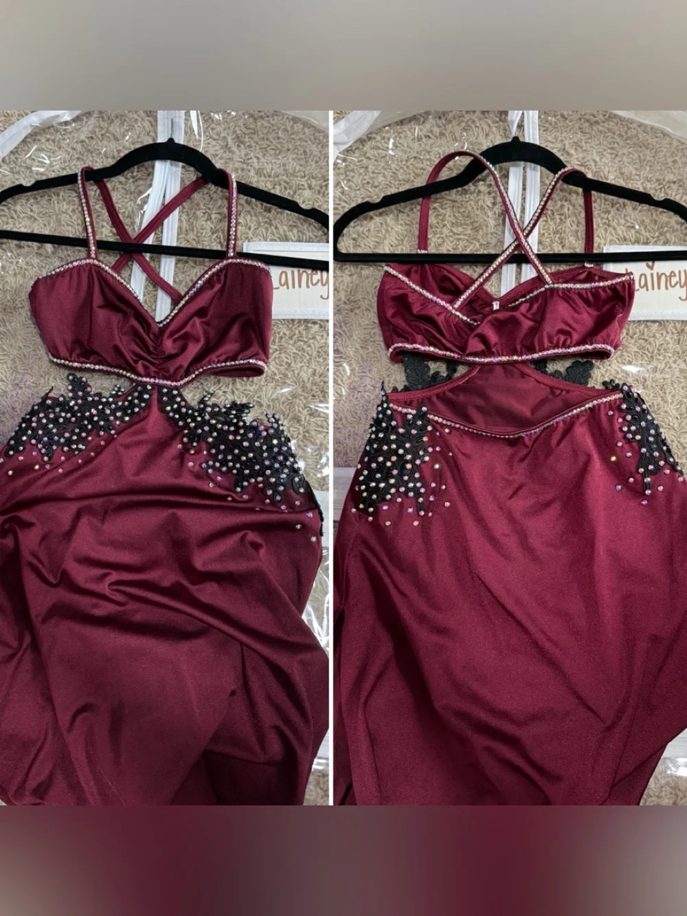 Kelle Burgundy stoned Dance costume